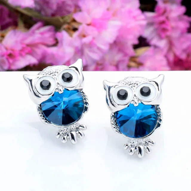 Crystal Owl Stud Earrings For Women