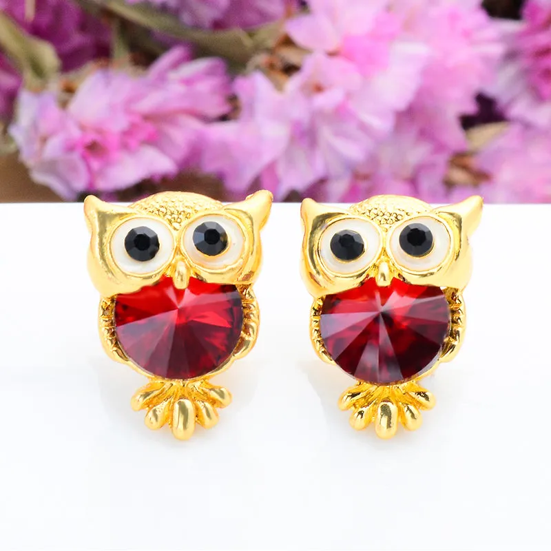 Crystal Owl Stud Earrings For Women