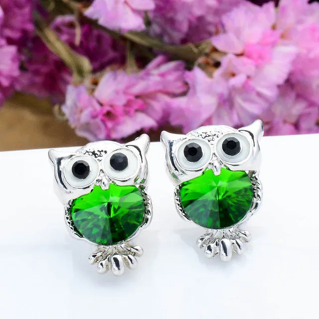 Crystal Owl Stud Earrings For Women