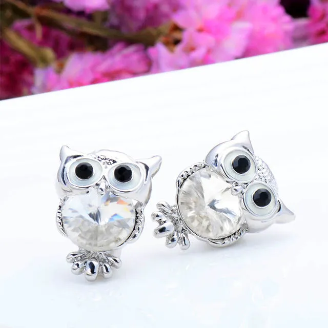 Crystal Owl Stud Earrings For Women