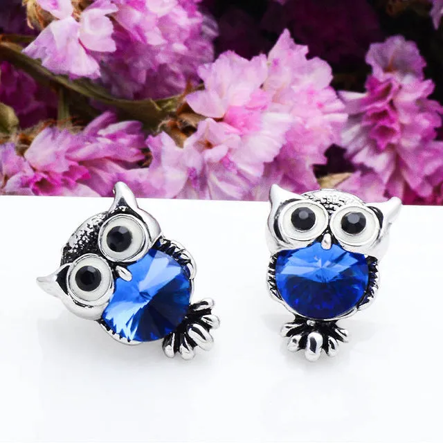 Crystal Owl Stud Earrings For Women