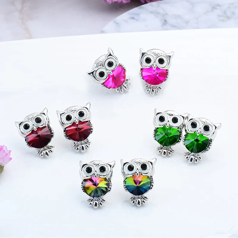 Crystal Owl Stud Earrings For Women