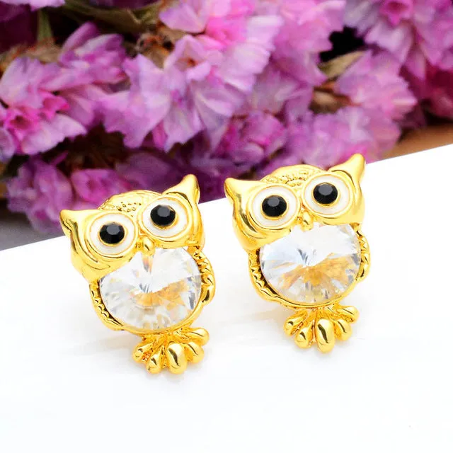 Crystal Owl Stud Earrings For Women