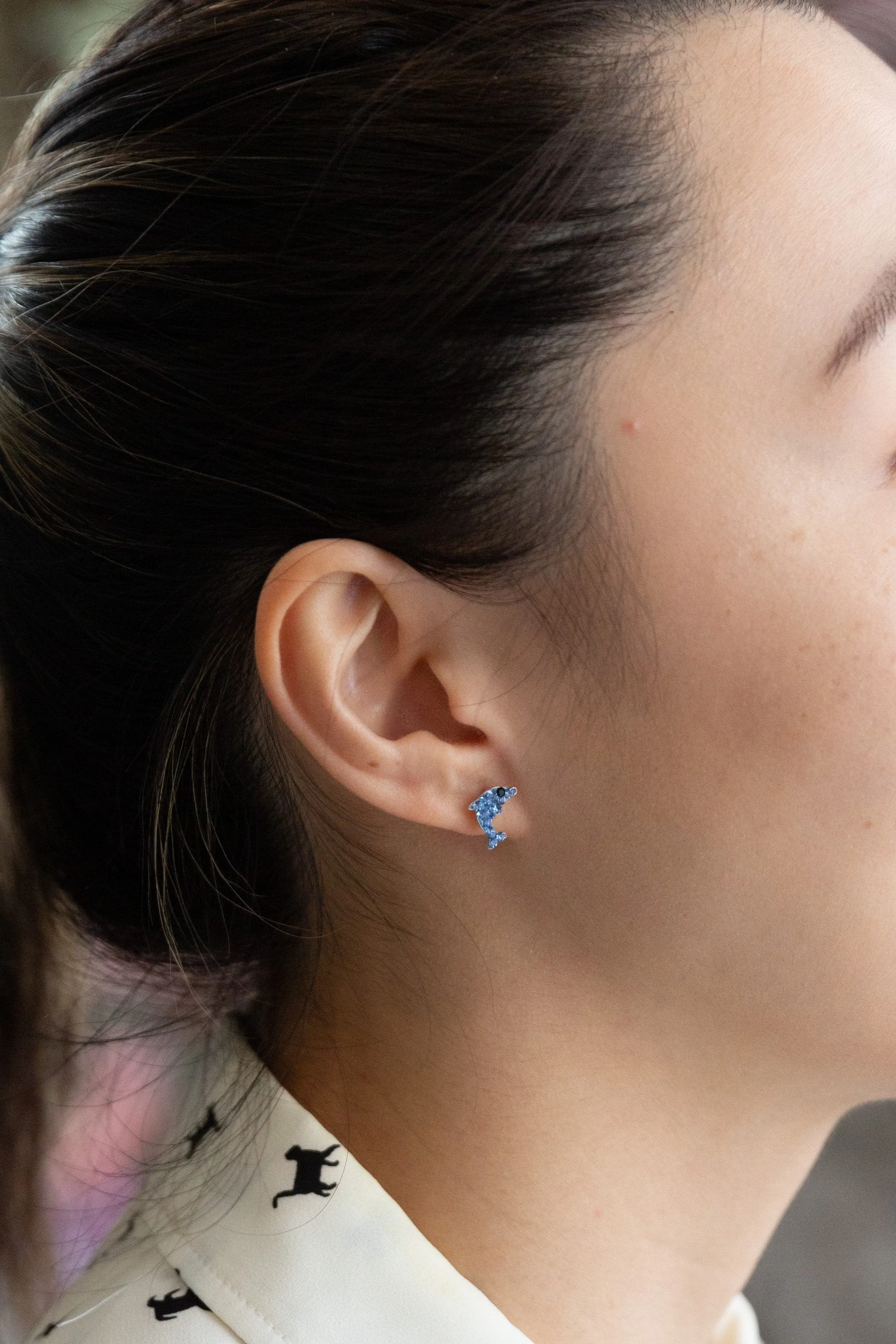 Crystal Sapphire Dolphin Sterling Silver Earrings