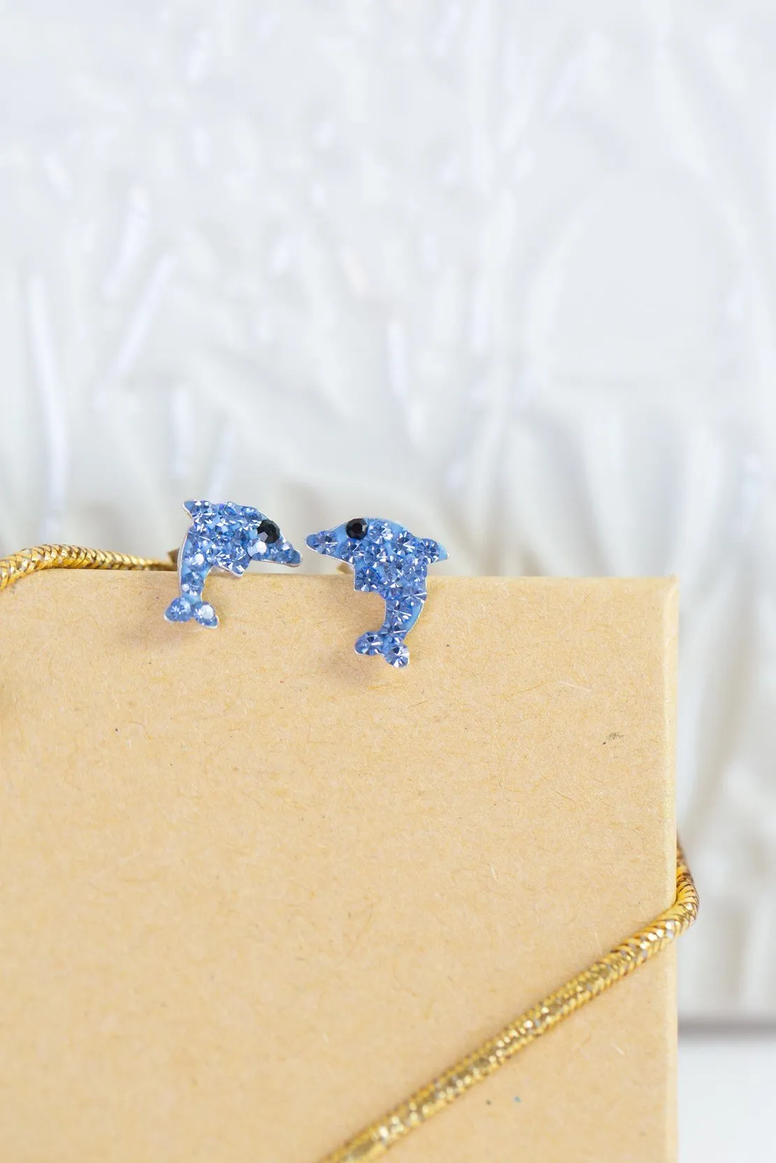 Crystal Sapphire Dolphin Sterling Silver Earrings