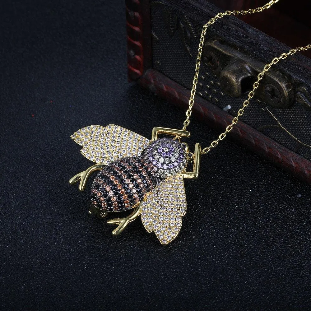 Cubic Zirconia Insect Necklace Insect Pendant Jewelry for Women