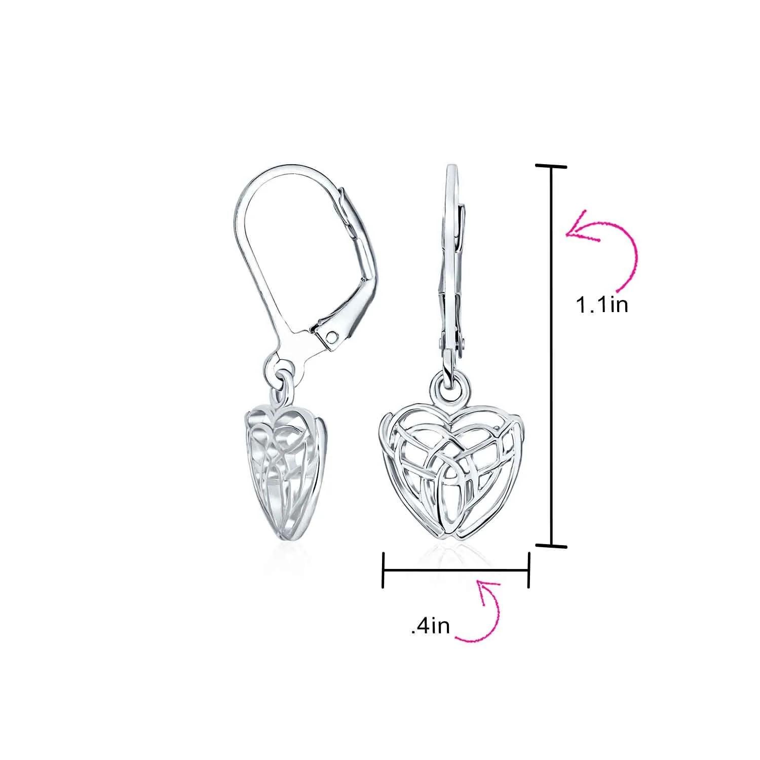 Delicate Celtic Knot Dangle Earrings Sterling Silver Heart Shape for BFF Friendship