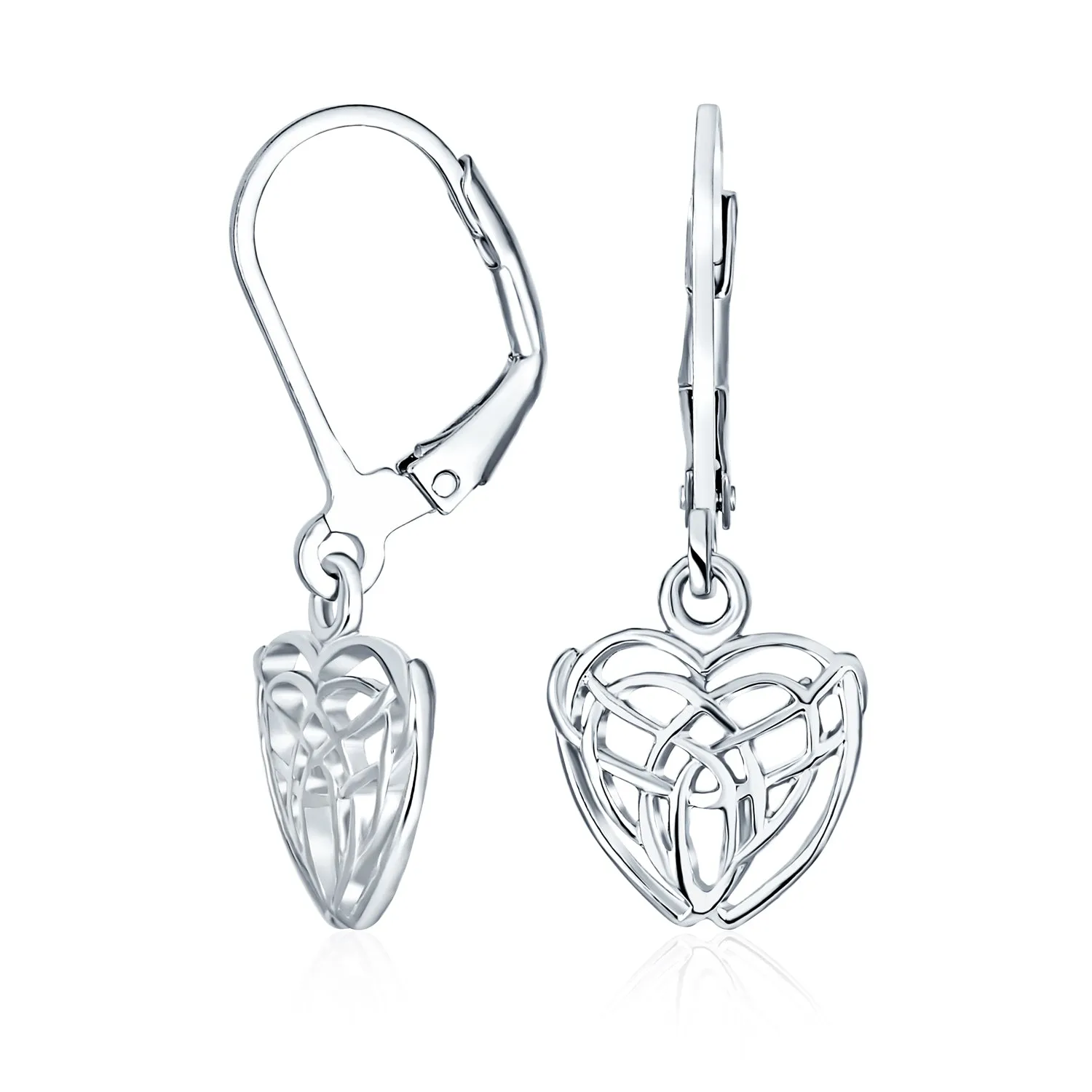 Delicate Celtic Knot Dangle Earrings Sterling Silver Heart Shape for BFF Friendship