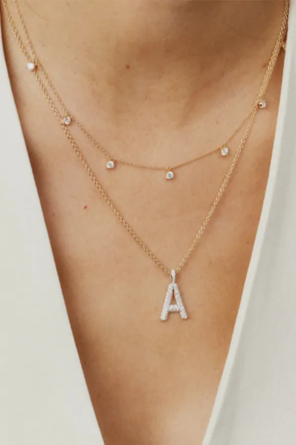 Diamond Puffy Initial Necklace