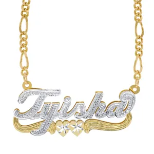 Double Script Name Plate With Beading Tyisha with Figaro chain