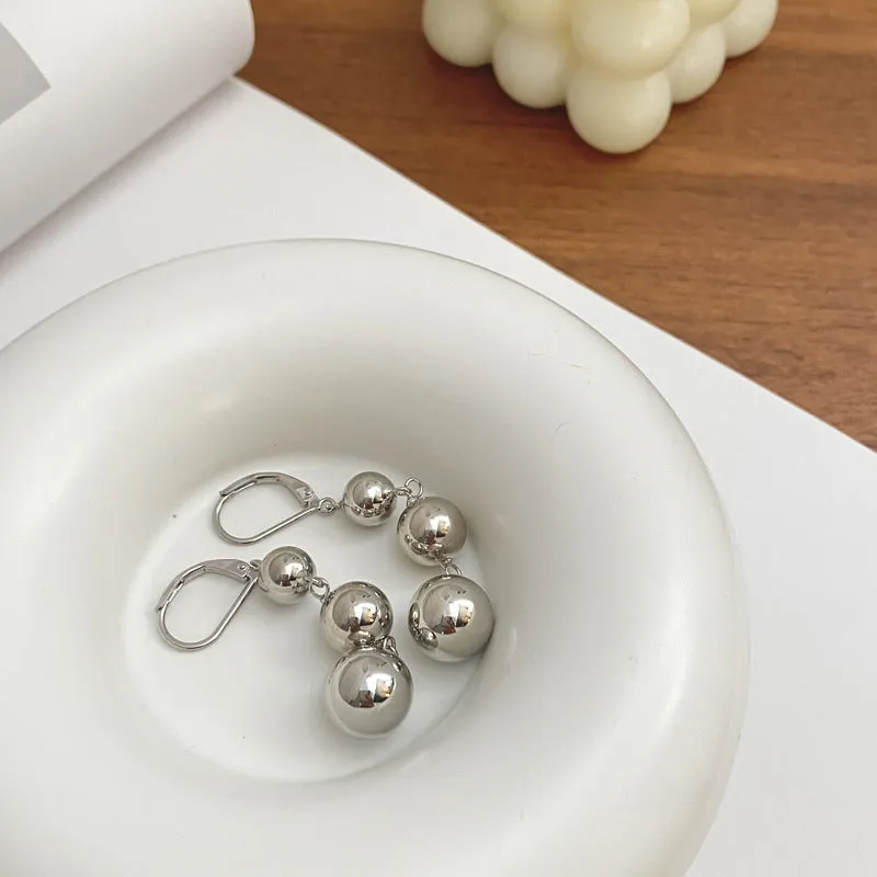 Double Sphere Pierced Silver Drop Earrings  JLT12736