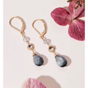 Drop Earrings 5166 with Black Spinel White Zircon Pearl Labradorite and Cats Eye by Michelle Pressler Jewelry