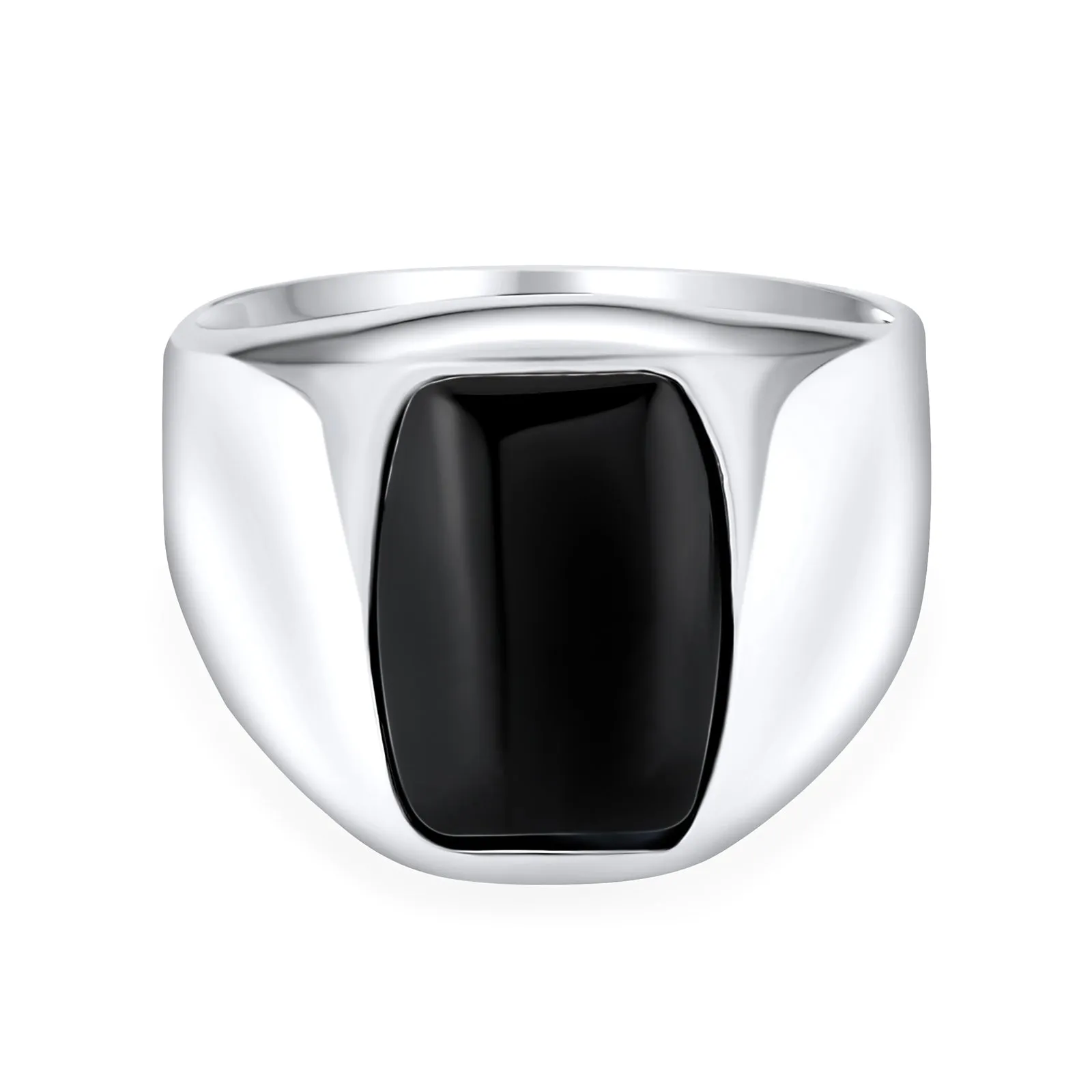 Elegant Mens Silver Ring with Black Onyx Gemstone Geometric Rectangle Signet Design