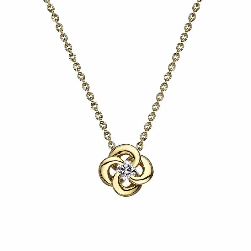 Entwined Petal Flower Necklace - 18ct Yellow Gold & 0.10ct Diamond