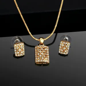 Estele 24 Kt Gold Plated American Diamond Chain Necklace Set for Women