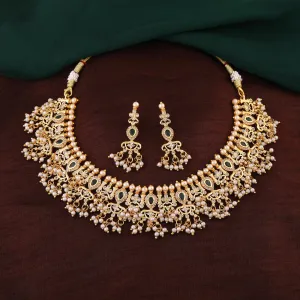 Estele Gold Plated CZ Fascinating Necklace Set with Pearls for Women