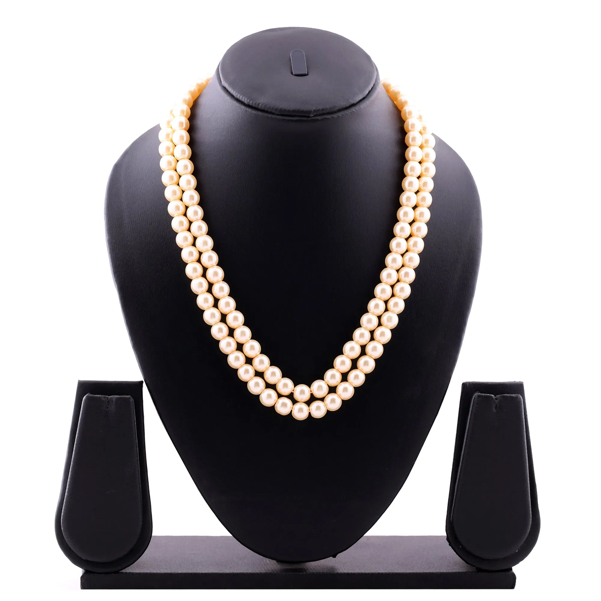 Estele Gold Plated Elegant & Refined Double Line Creamy Pearl Necklace for Women