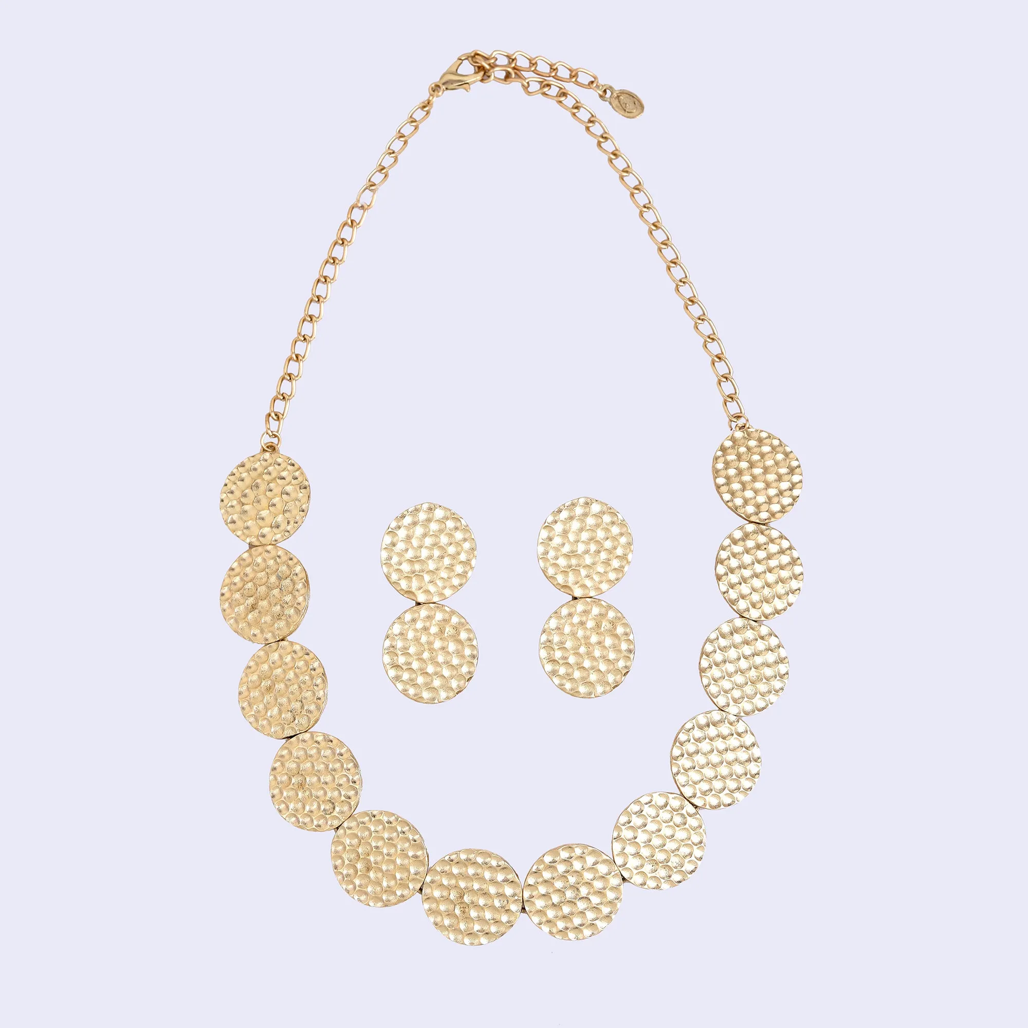 Estele Gold Tone Stylish Circular Design Beaten Gold Necklace Set for Women