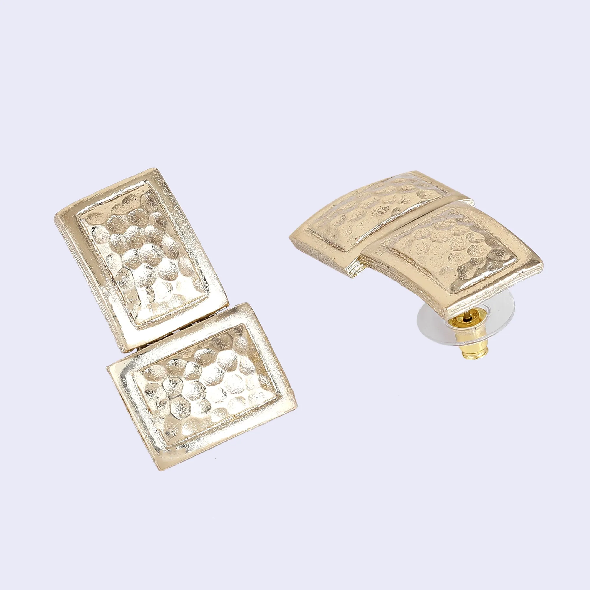 Estele Gold Tone Trendy Rectangular Box Design Beaten Gold Necklace Set for Women