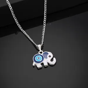 Estele Rhodium Plated Simply Gorgeous Evil Eye Elephant Charm Pendant with Navy Blue & Turquoise Blue Enamel for Girls & Women