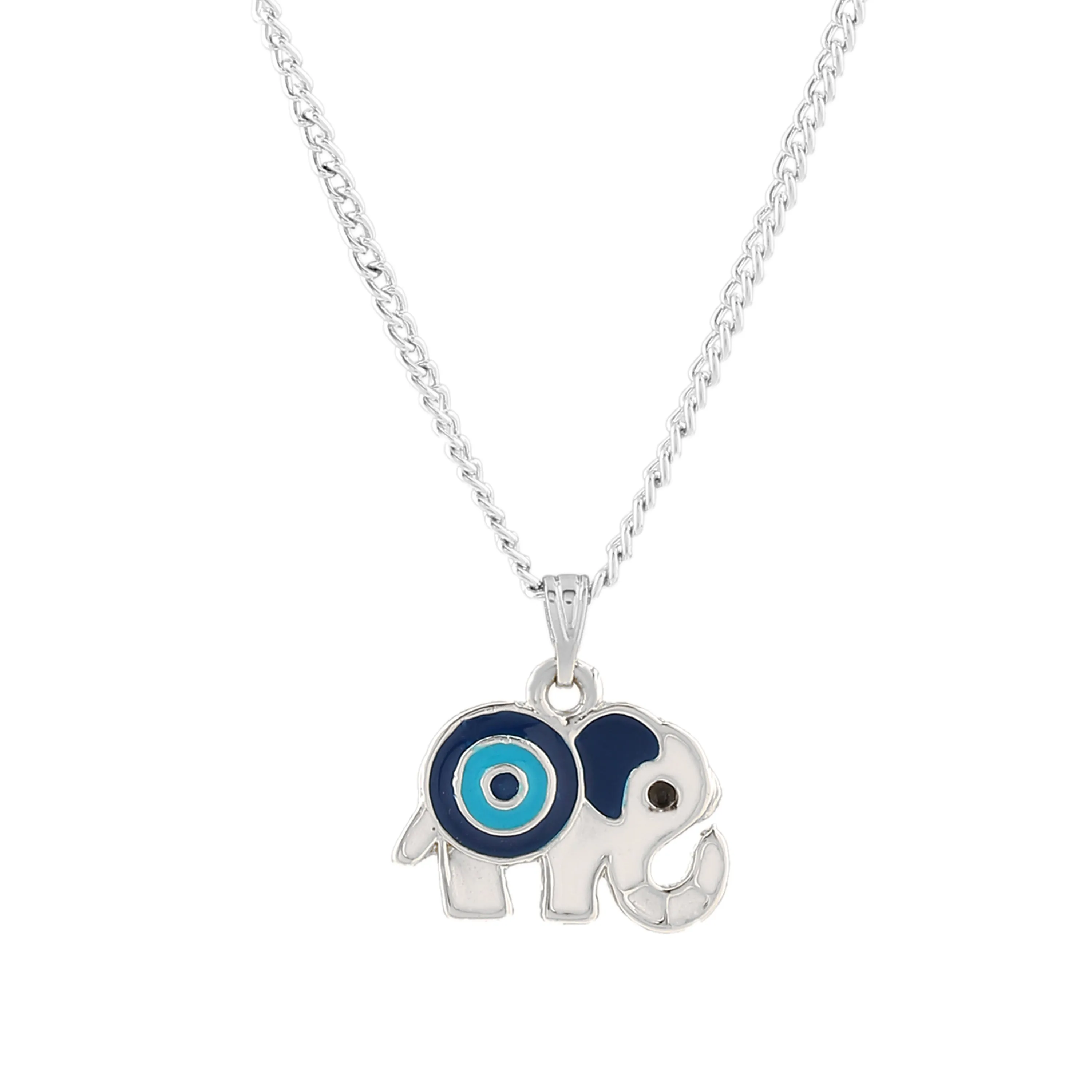 Estele Rhodium Plated Simply Gorgeous Evil Eye Elephant Charm Pendant with Navy Blue & Turquoise Blue Enamel for Girls & Women