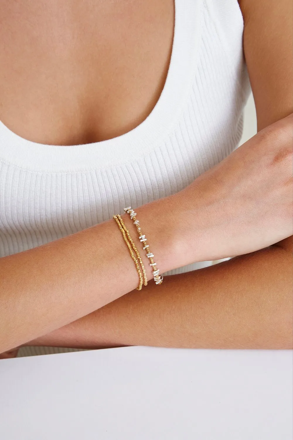 Etched Nugget Single Naked Wrap Bracelet Silver Mix