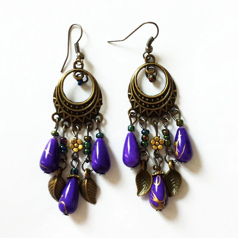 Ethinic Antique Bronze Bohemia Beaded Vintage Earrings For Women Lady New Jewelry Bijouterie