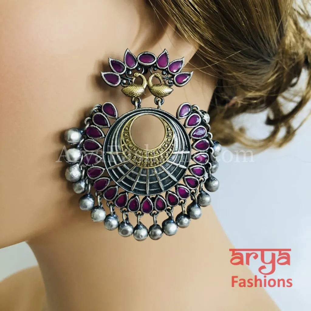 Ethnic Silver Oxidized Indian Trendy Chandbali Earrings