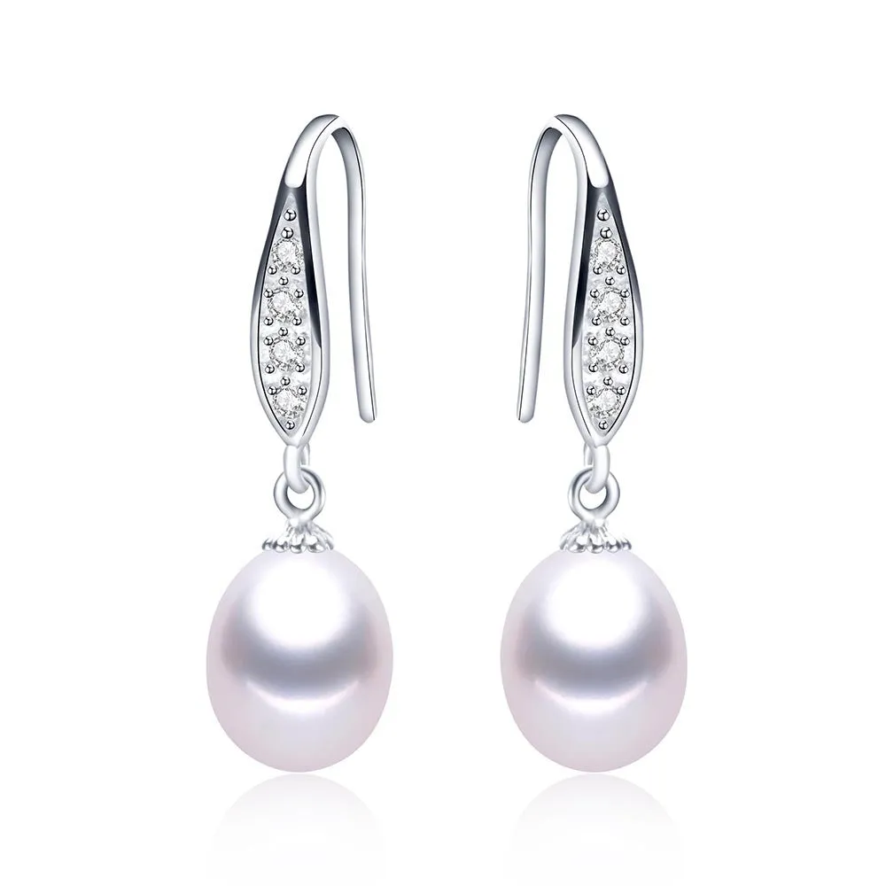 Fashion 925 sterling silver drop earrings for women elegant 8-9mm natural freshwater pearl jewelry Gift for mother