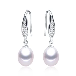 Fashion 925 sterling silver drop earrings for women elegant 8-9mm natural freshwater pearl jewelry Gift for mother