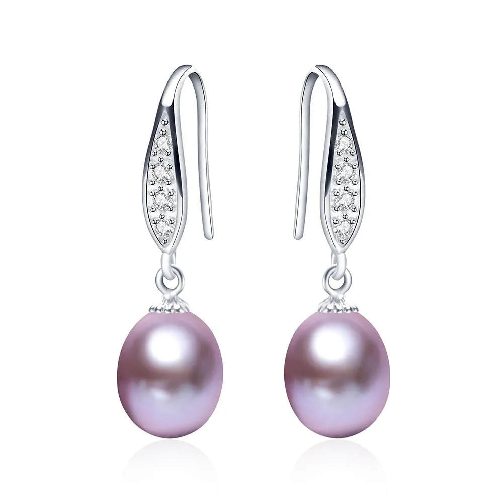 Fashion 925 sterling silver drop earrings for women elegant 8-9mm natural freshwater pearl jewelry Gift for mother