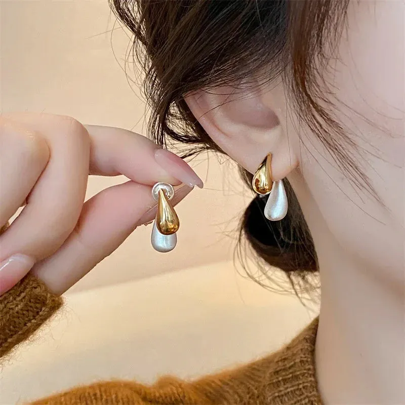 Fashion Metal Texture Ins Simple Silver Gold Detachable Party New Earring