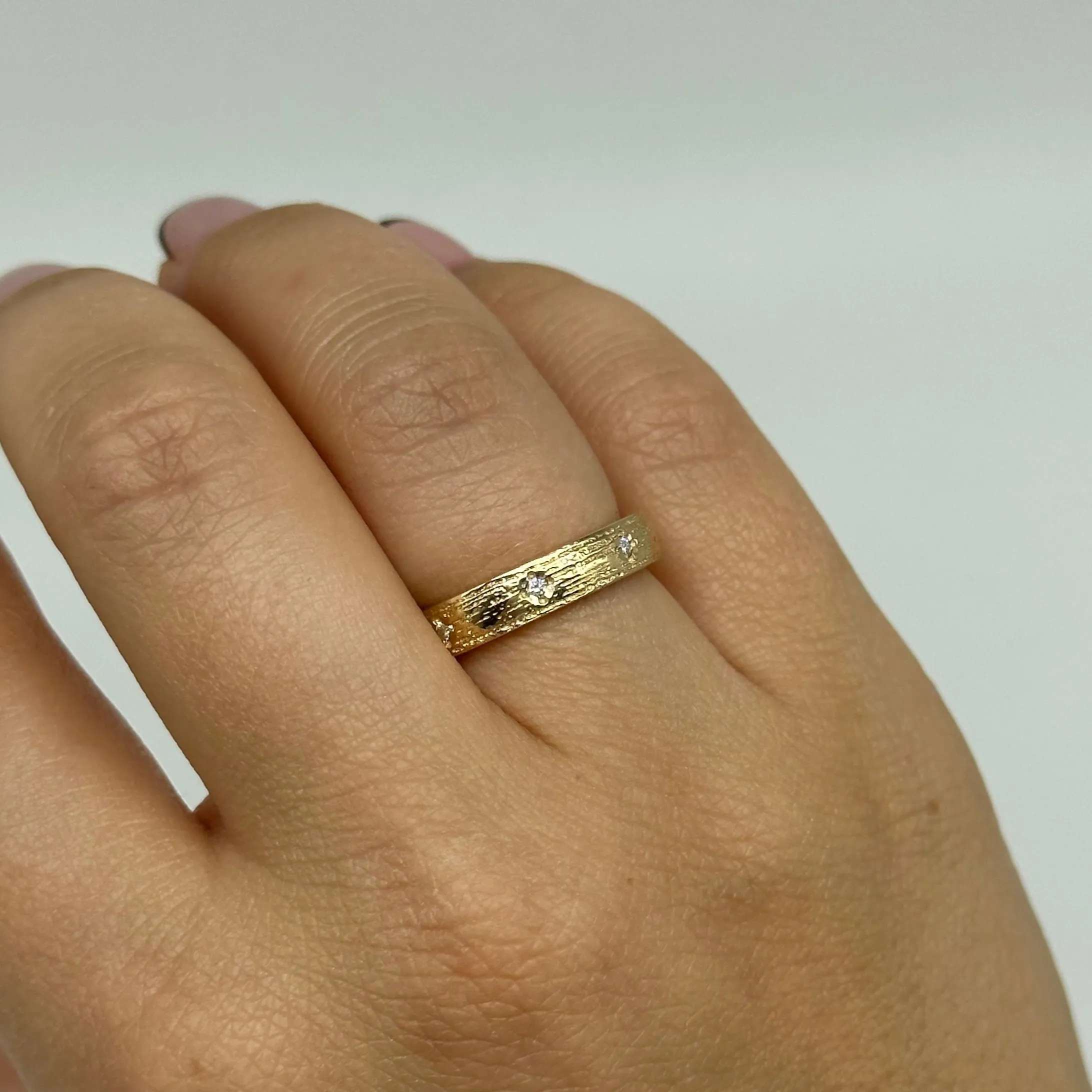 Flat Band Station Diamond Ring