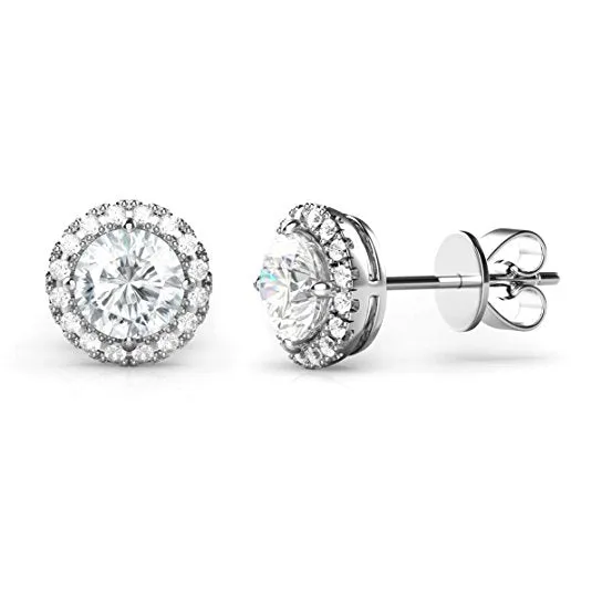 Genuine Crystal Sterling Silver Halo Stud Earrings