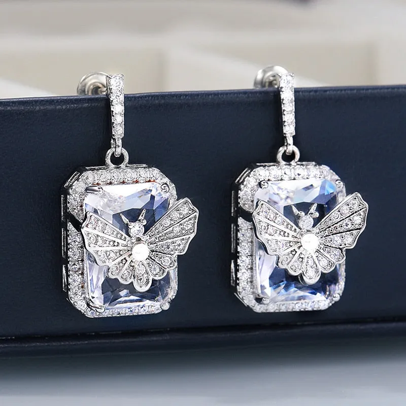 Geometric Crystal Cubic Zirconia Butterfly Fashion Dangle  Earrings