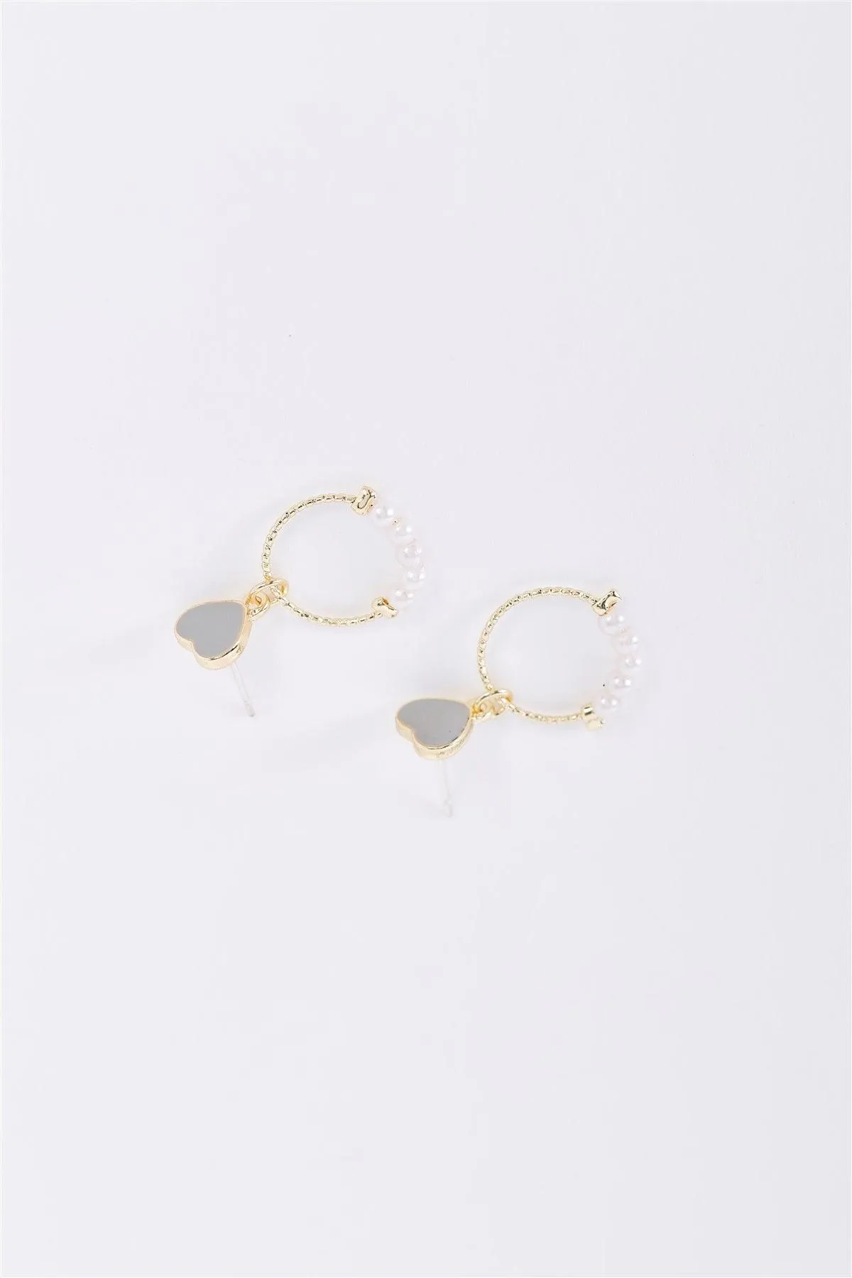 Gold & Grey Heart Pearl Circle Drop Earrings