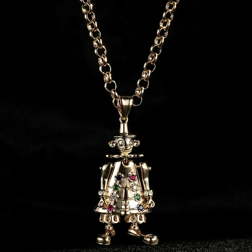 Gold Large Clown Pendant 22 Inch 4mm Belcher Chain