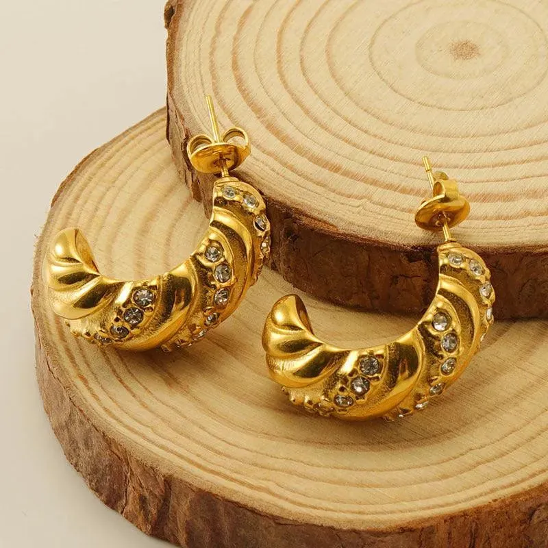 Gold-Plated Croissant Hoop Earrings – Chunky Dome Earrings for Women