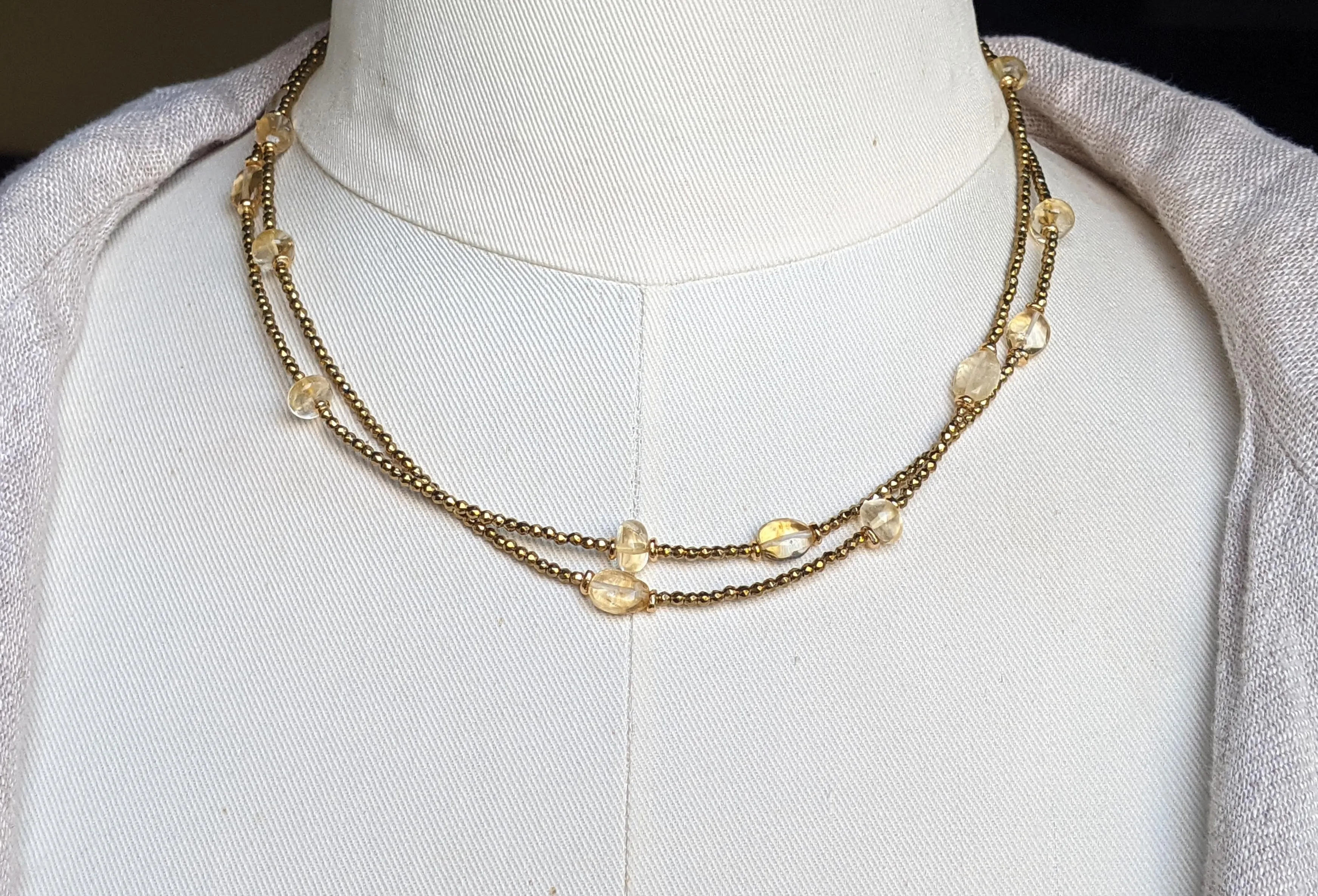 Golden Citrine & Golden Hematite Long Necklace