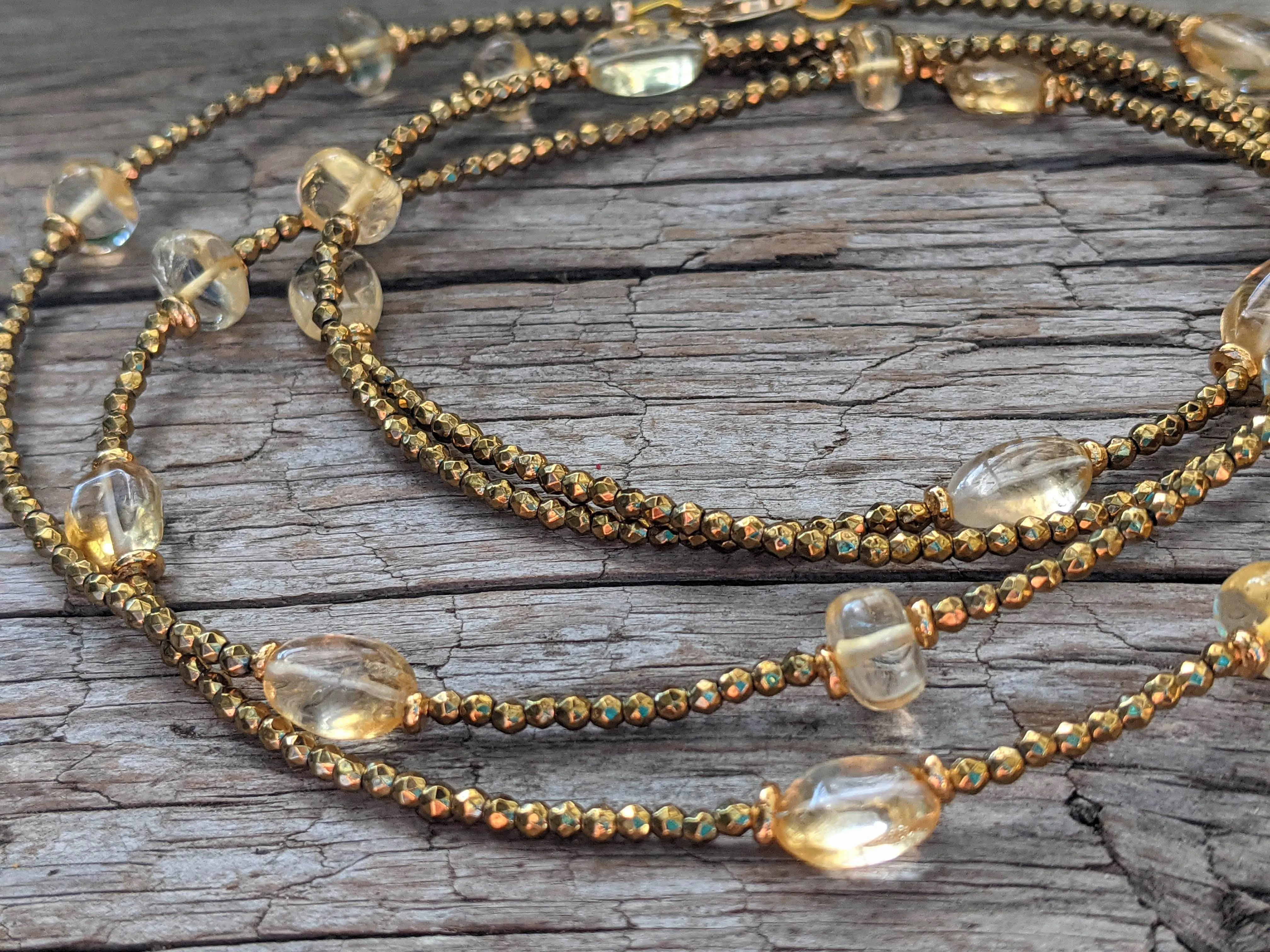 Golden Citrine & Golden Hematite Long Necklace