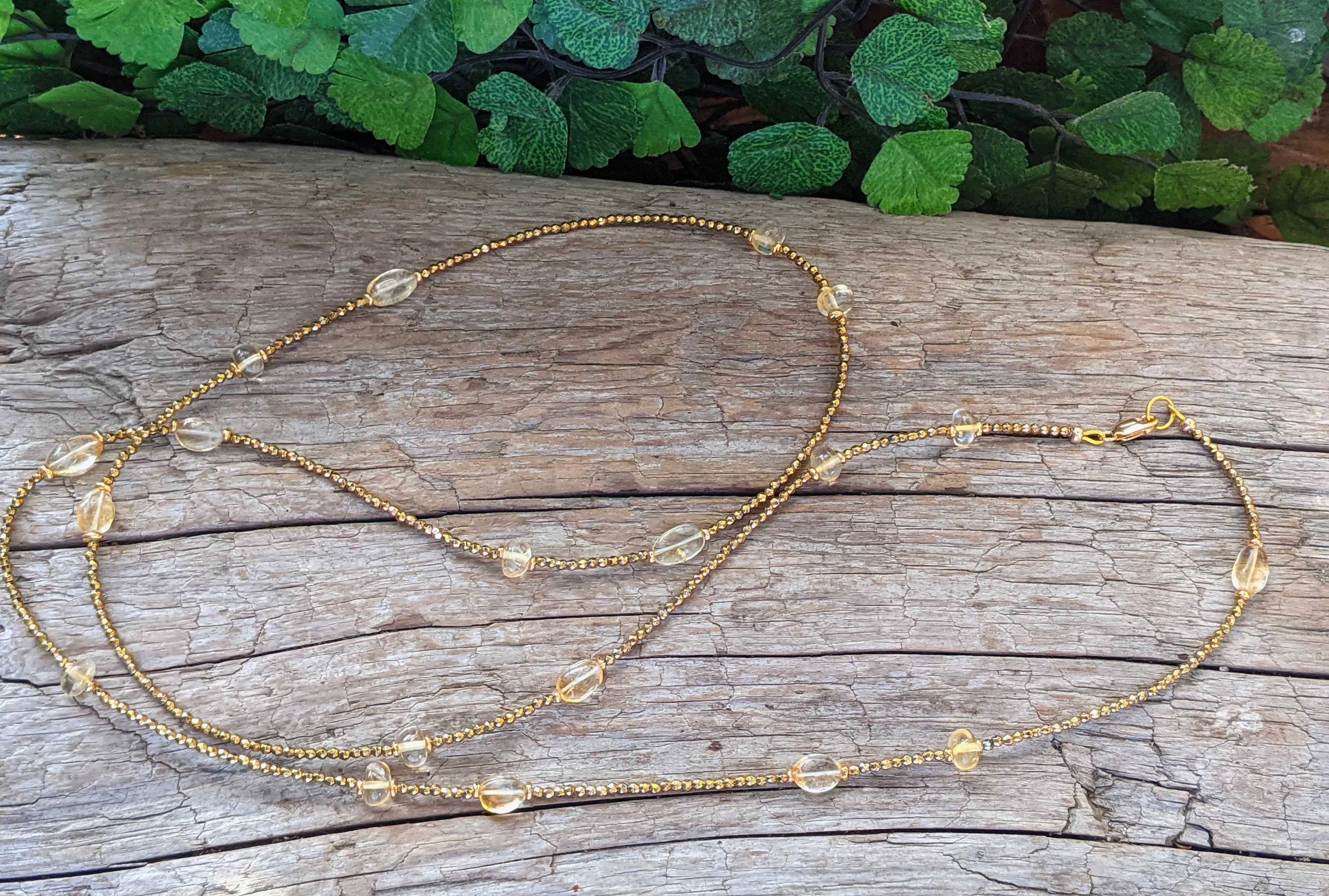 Golden Citrine & Golden Hematite Long Necklace