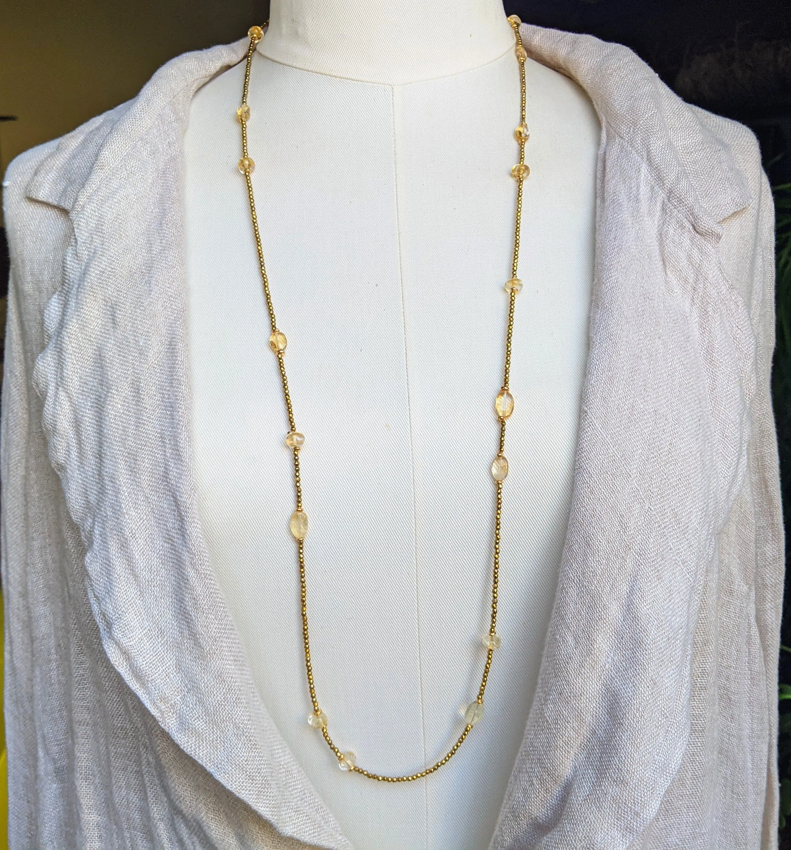 Golden Citrine & Golden Hematite Long Necklace