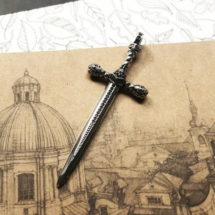 Gothic European Style Sword & Knight Skull with Crown Pendants