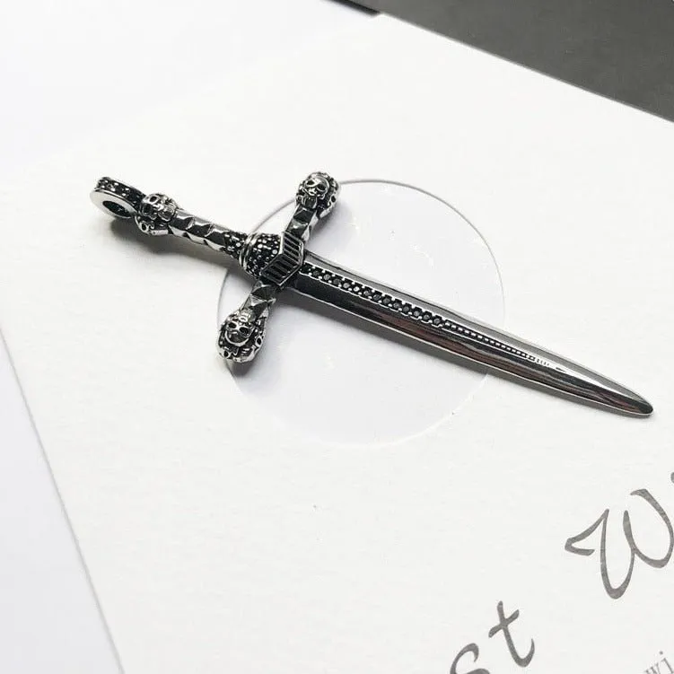 Gothic European Style Sword & Knight Skull with Crown Pendants