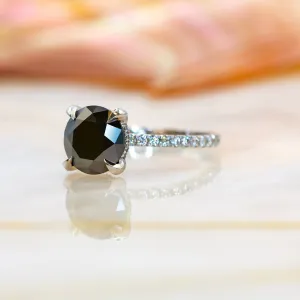 Gravastar  -   Black & White   Natural Black Diamond Round Engagement Ring  in White  Gold