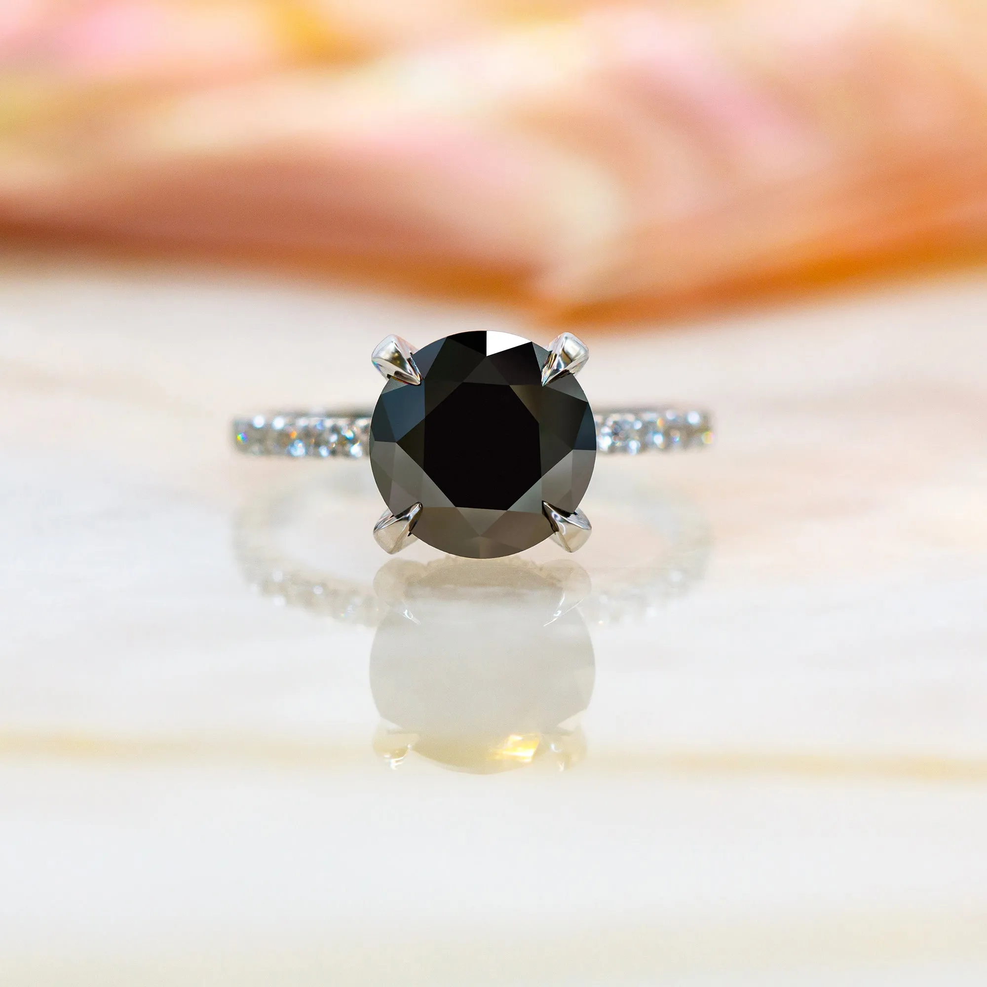 Gravastar  -   Black & White   Natural Black Diamond Round Engagement Ring  in White  Gold