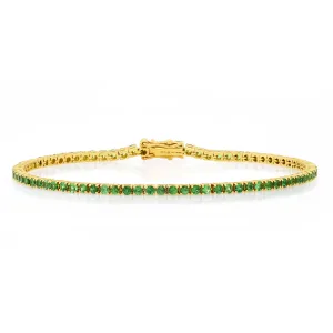 GREEN TSAVORITE TENNIS BRACELET, 14kt GOLD