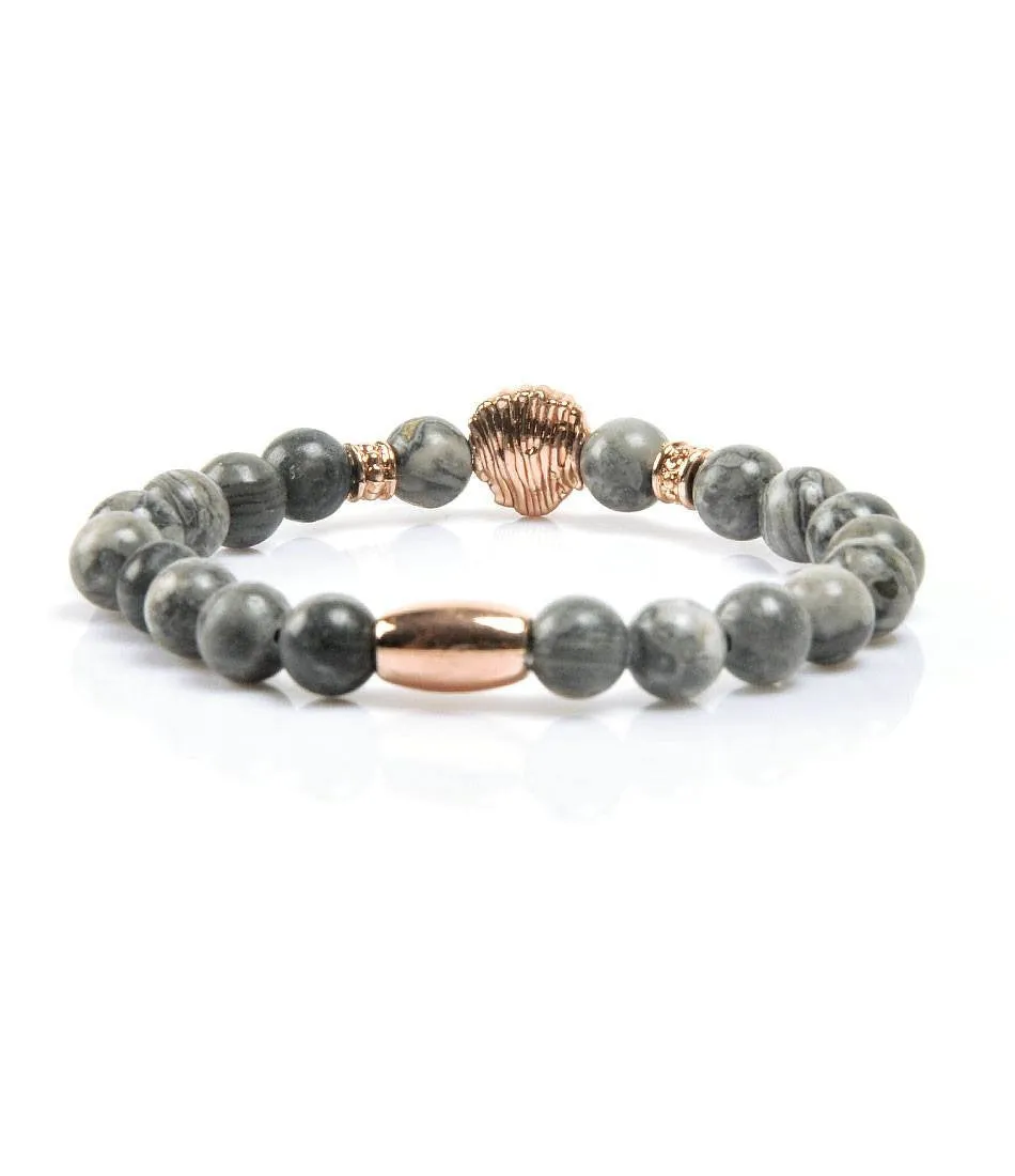 Grey Jasper Rose Gold Lion Charm Bracelet