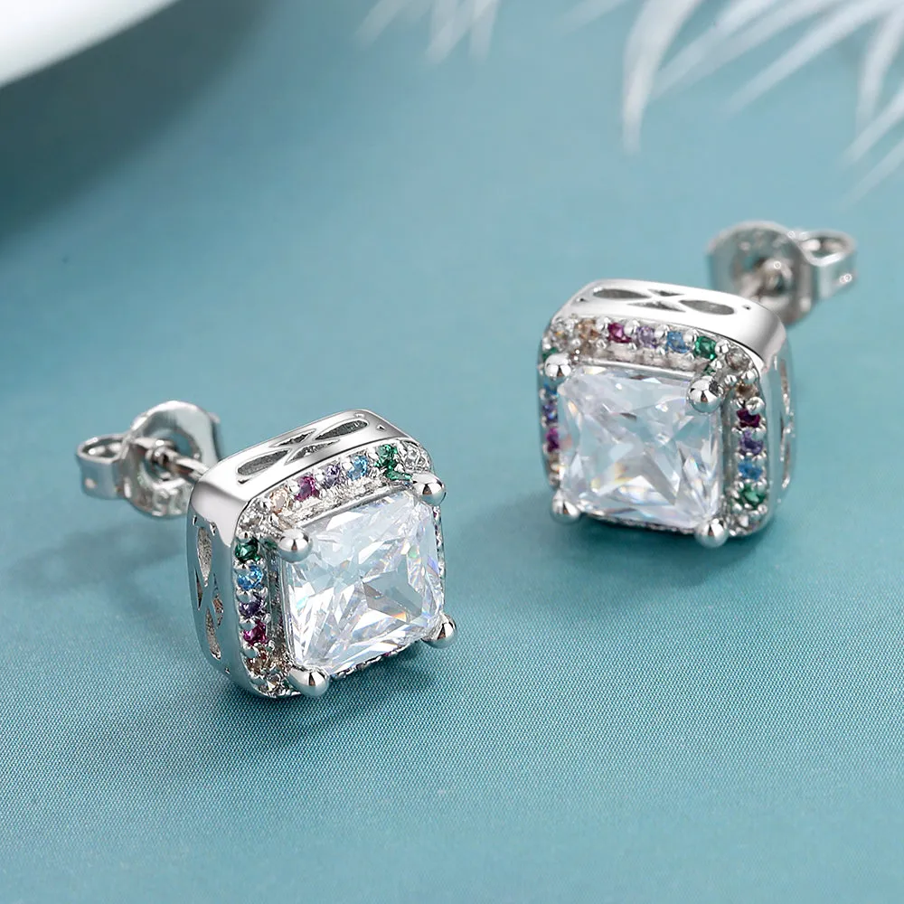 Halo Stud Earrings in 18K White Gold