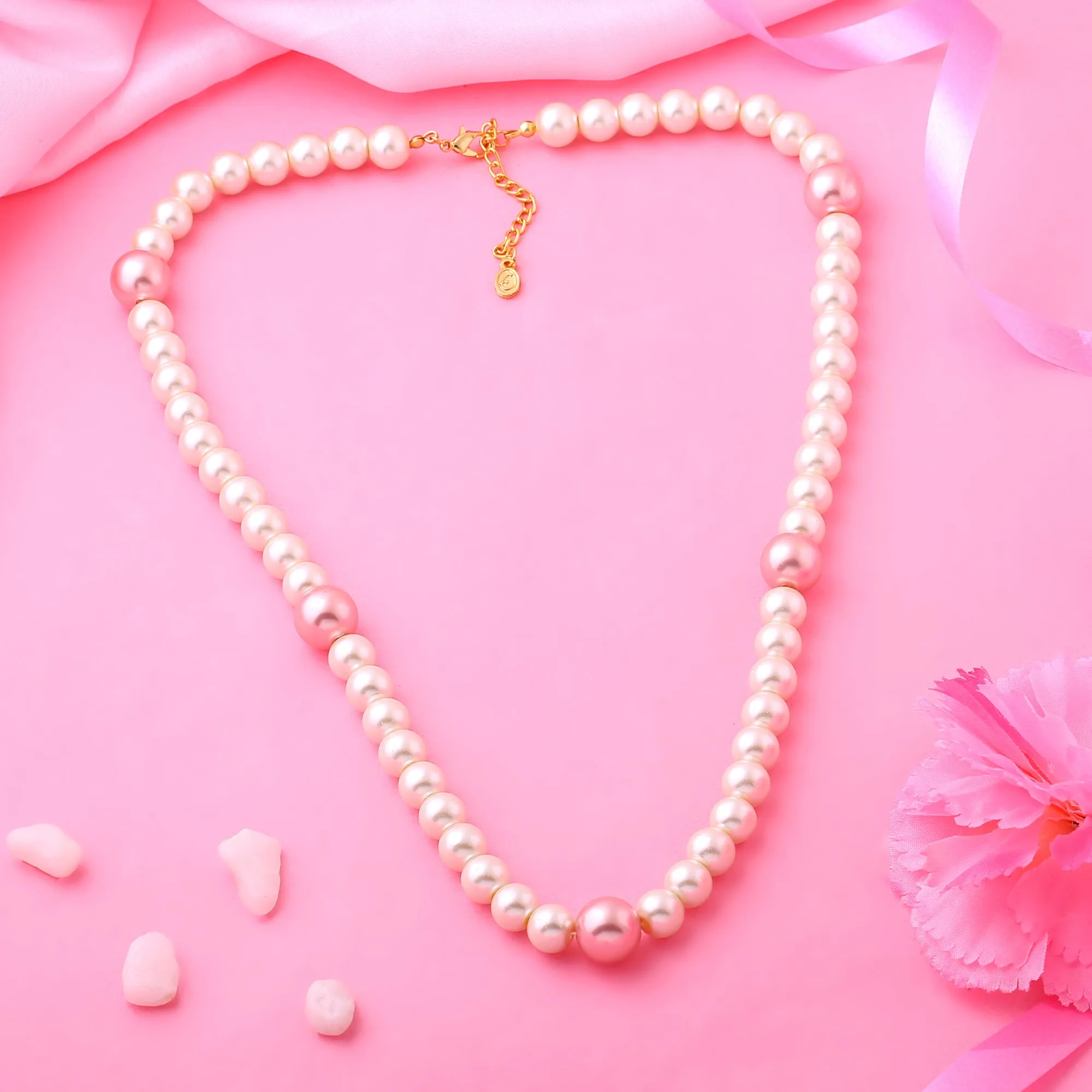 Handcrafted One Line White and Pink Flux Pearl Necklace